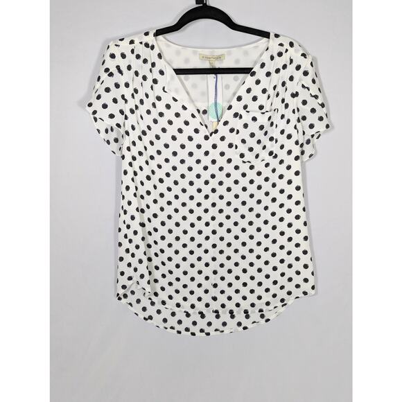 ? NWT 41Hawthorn Women's Medium Short Sleeve Blouse Top Polka Dot - Picture 1 of 2
